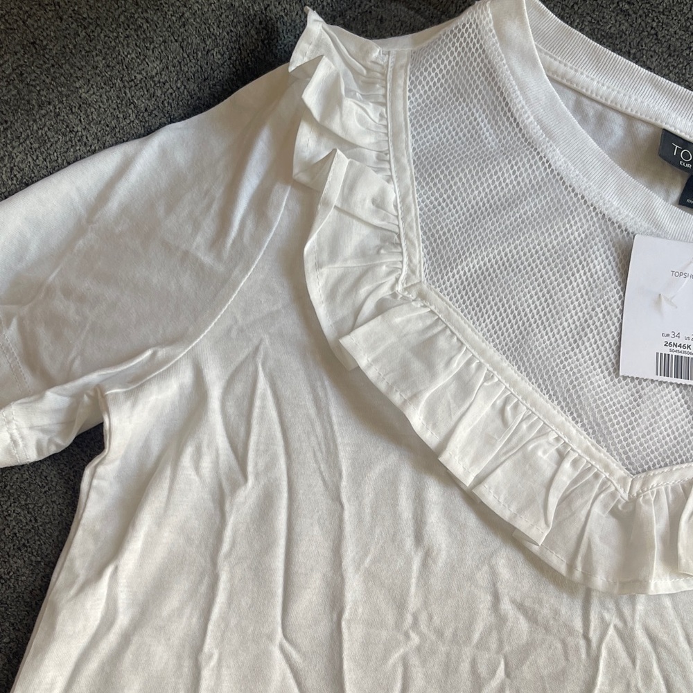 Topshop White Ruffle Trim Tee - Picture 4 of 5